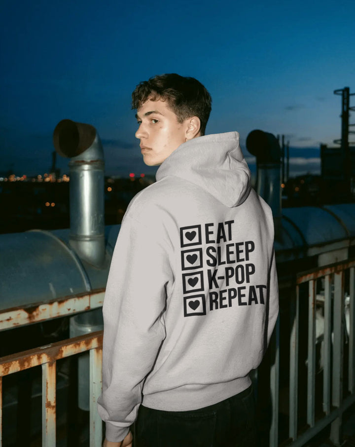K-Pop Fan Hoodie "Eat, Sleep, K-Pop, Repeat" - Kapuzenpullover für K-Pop-Fans