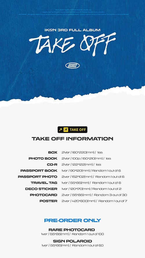 iKON - TAKE OFF (3rd Full Album) [PRE-ORDER] - Seoul-Mate